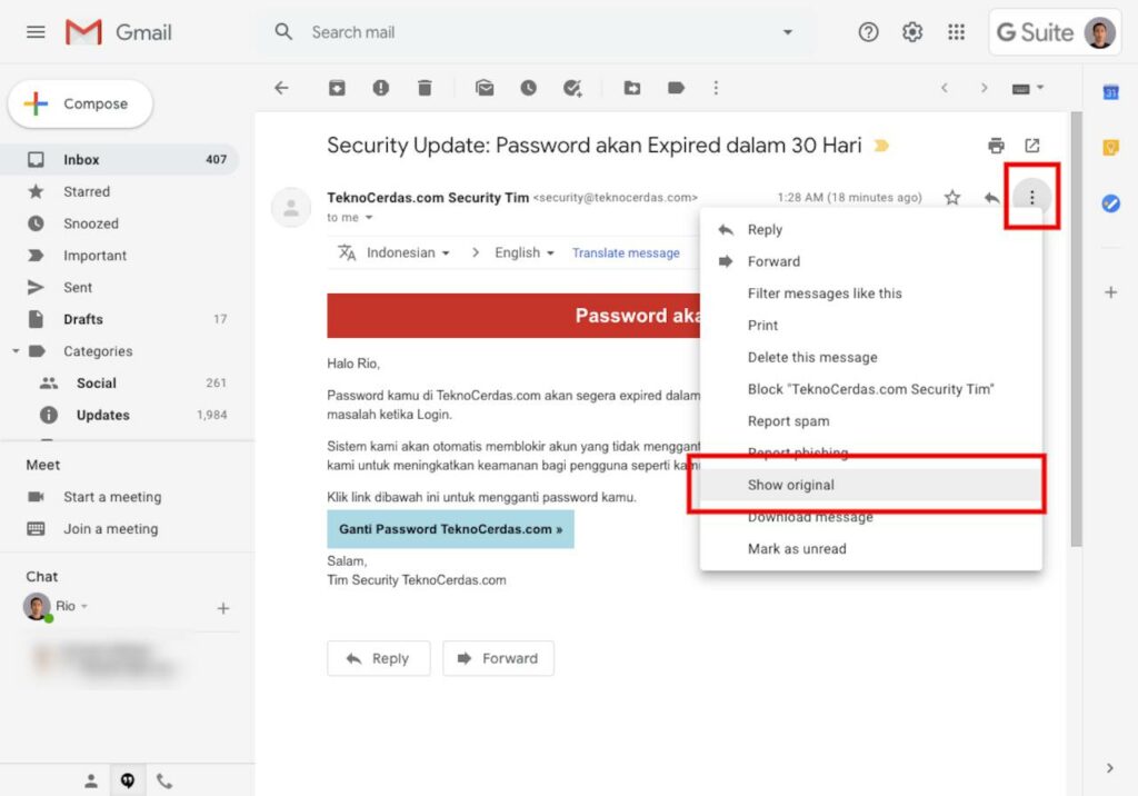 Melihat header email asli pada Gmail