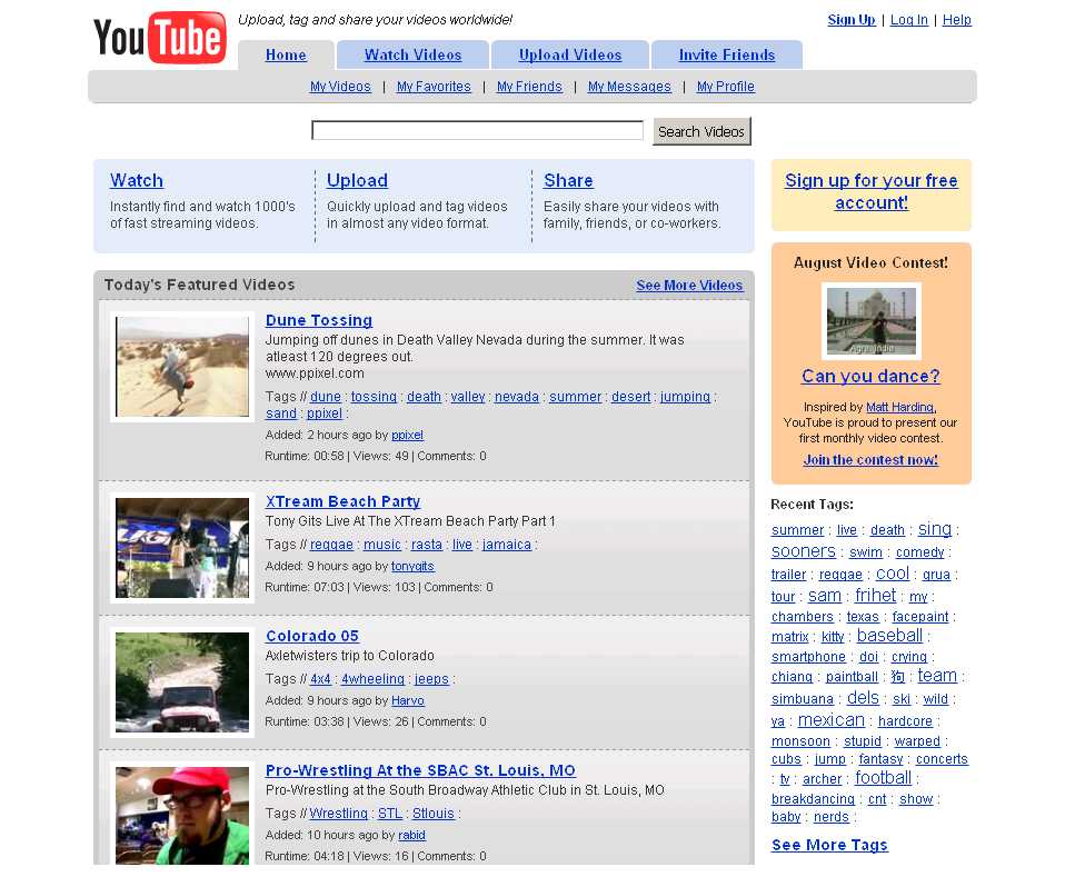 Tampilan website Youtube tahun 2005