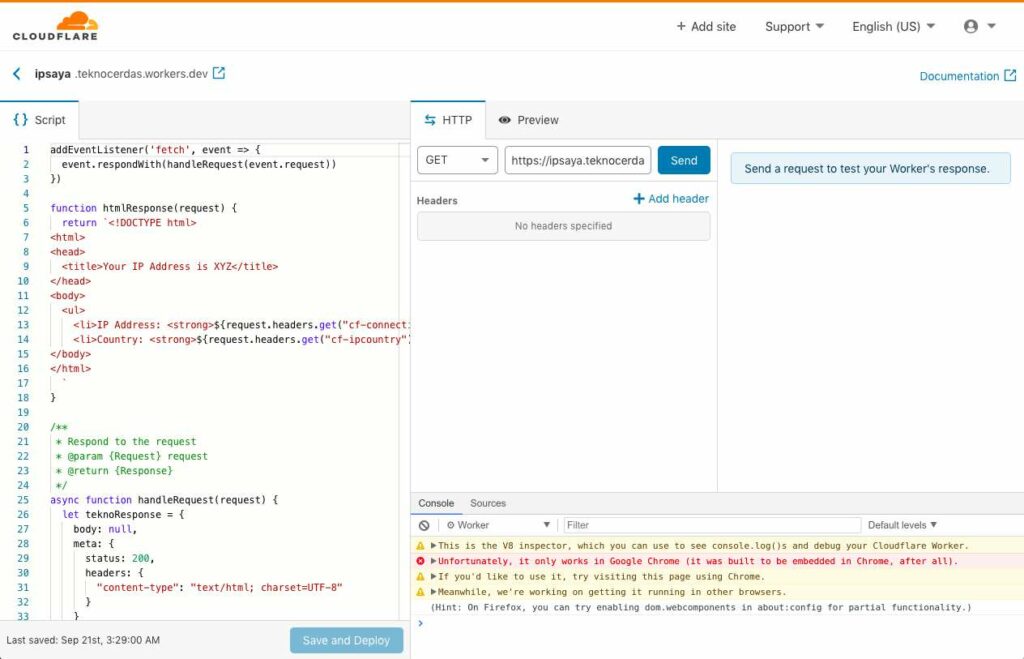 Editor Javascript pada Cloudflare Workers