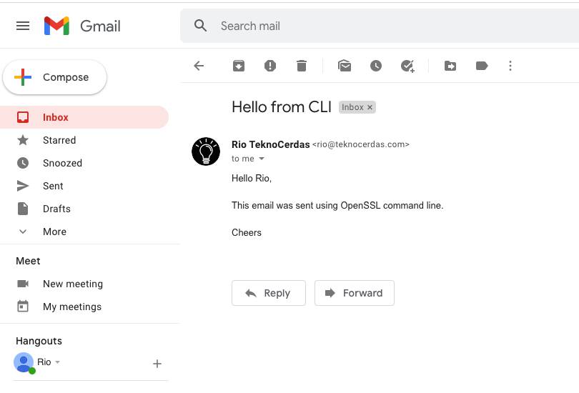 Email diterima ke GMail dari Command Line